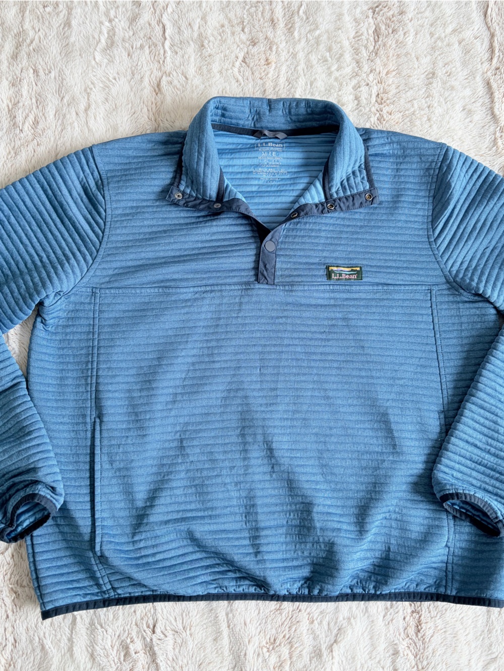 L.L.Bean Men’s Ribbed Fleece Snap Pullover Blue Gorpcore Outdoor Jacket Hiking
